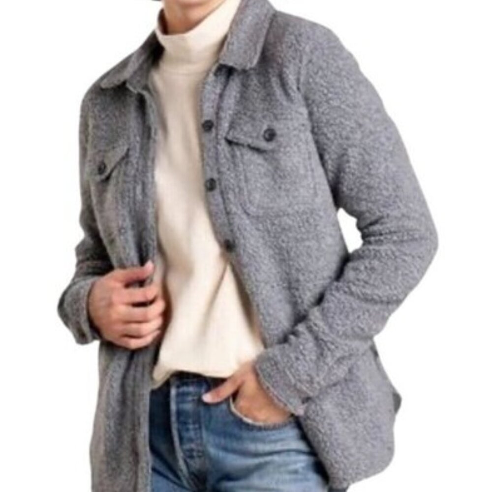 TOAD & CO L Gray Boucle Wool Boxcan Sherpa Overshirt Button Up Collar - Picture 2 of 11